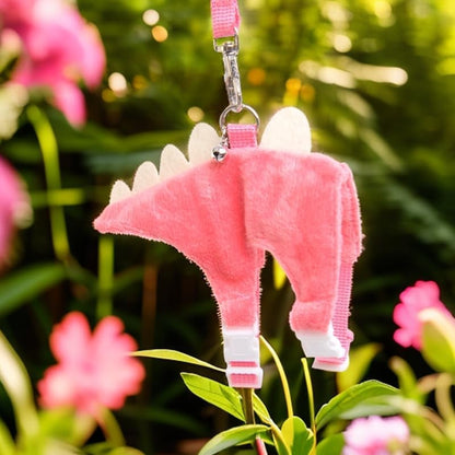 Ferret Leash and Harness Set, Dinosaur Design Small Animal Harness with Leash, Adjustable & Escape-Proof, Soft Plush Comfort for Rabbits, Kitten, Bunny, Hedgehog (Pink)