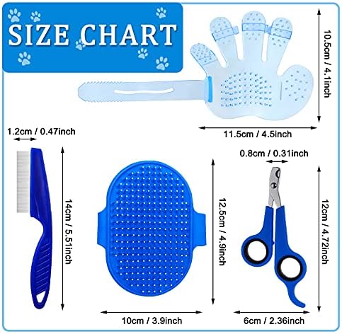Patelai 4 Pieces Bunny Grooming Kit: Rabbit Nail Clipper, Rabbit Brush, Hair Remover, Shampoo Brush with Adjustable Ring Handle for Rabbits, Hamsters(Blue)