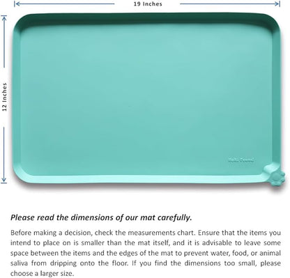 Hoki Found Silicone Pet Food Mats - Non Slip Cat & Dog Bowl Placemats - Waterproof Pet Feeding Mats - Cool Mint