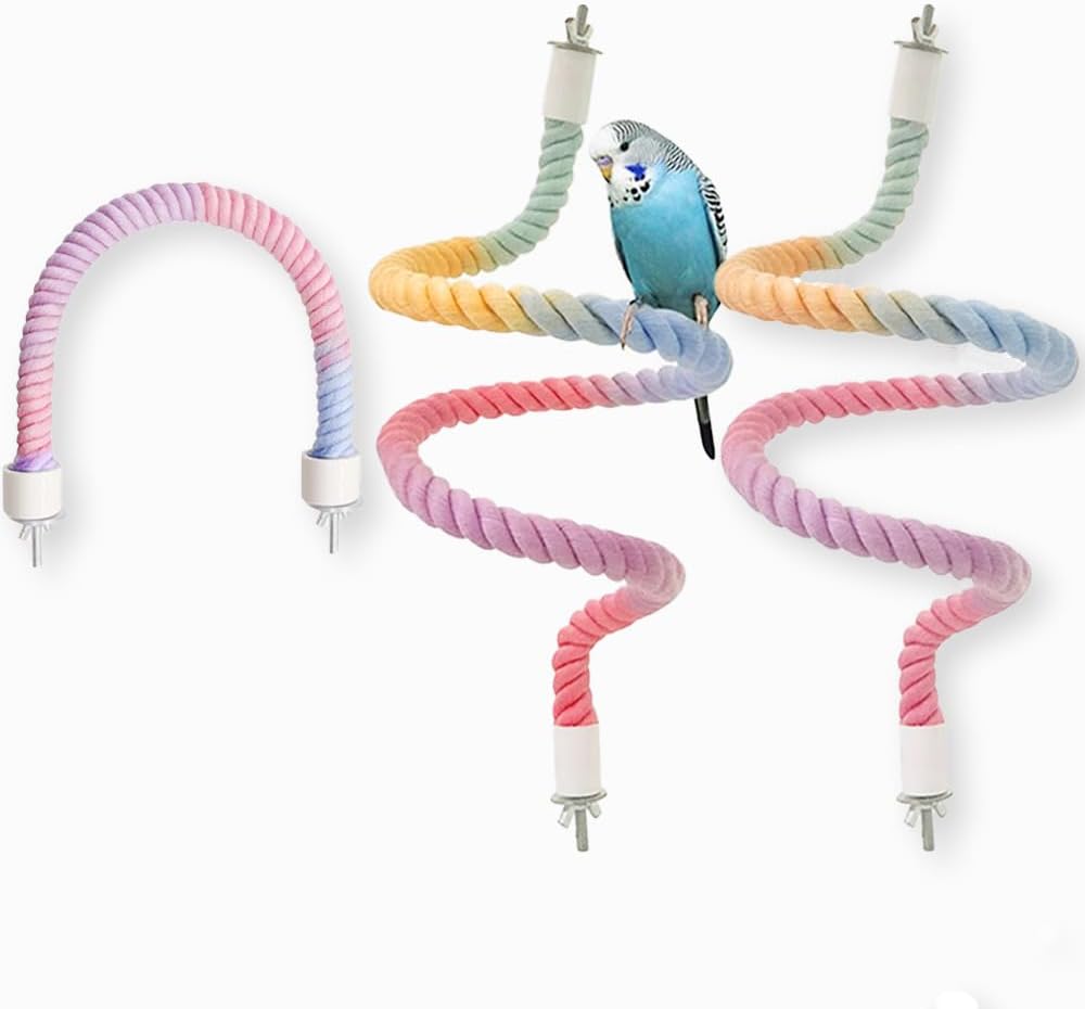 3pcs Nopikku Gradient Bendable Bird Rope Perches Climbing Rope Toys Fun Bird Cage Accessories for Parakeet Lovebirds Cockatiels Budgies Play (2 Long + 1 Short)
