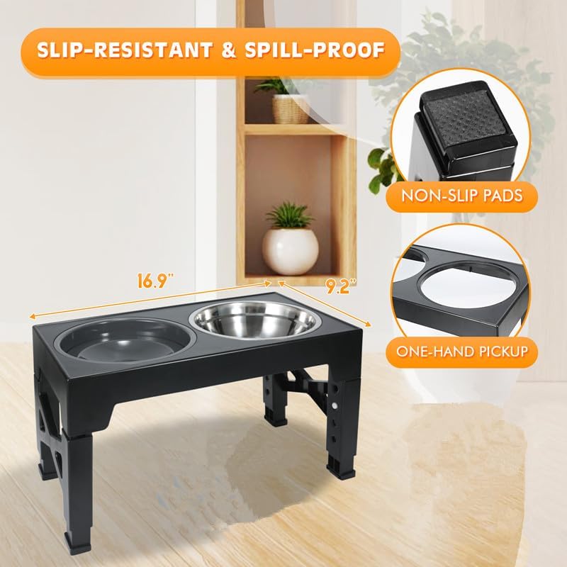 Elevated Dog Bowls 5 Heights Adjustable Raised Dogs Bowl Stand Large/Medium Sized Dog 1L Food Water Bowl Stands 3.1/8.6/9.8/11/12.2in Grey Pet Feeder Dish Station