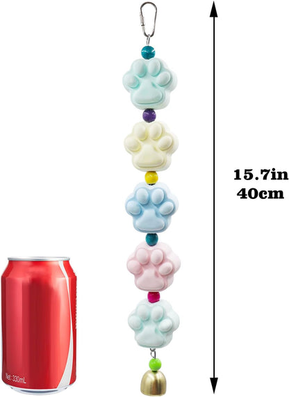 Mineral Chew Toy, Paw Shape Colorful Beaded Bird Toys with Bells | Beak Grinding & Foraging Enrichment for African Grey, Amazon Parrots, Budgies, Cockatiels, Conures