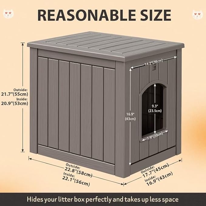 Outdoor Cat House Weatherproof, Feral Clawsable Cat Houses for Outdoor Indoor Cats Shelter, Insulated for Winter Outside, Durable Resin Material for Garden, Patio, Easy to Assemble, Grey
