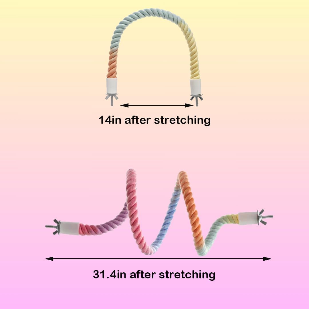 2Pcs Gradient Bird Rope Perch Stand Bird Cage Climbing Rope Toys Accessories of M5*30mm Screw for Cockatiels Lovebird Parakeet Budgies Sugar Gliders Hemp Swing(31.4'' & 14'')