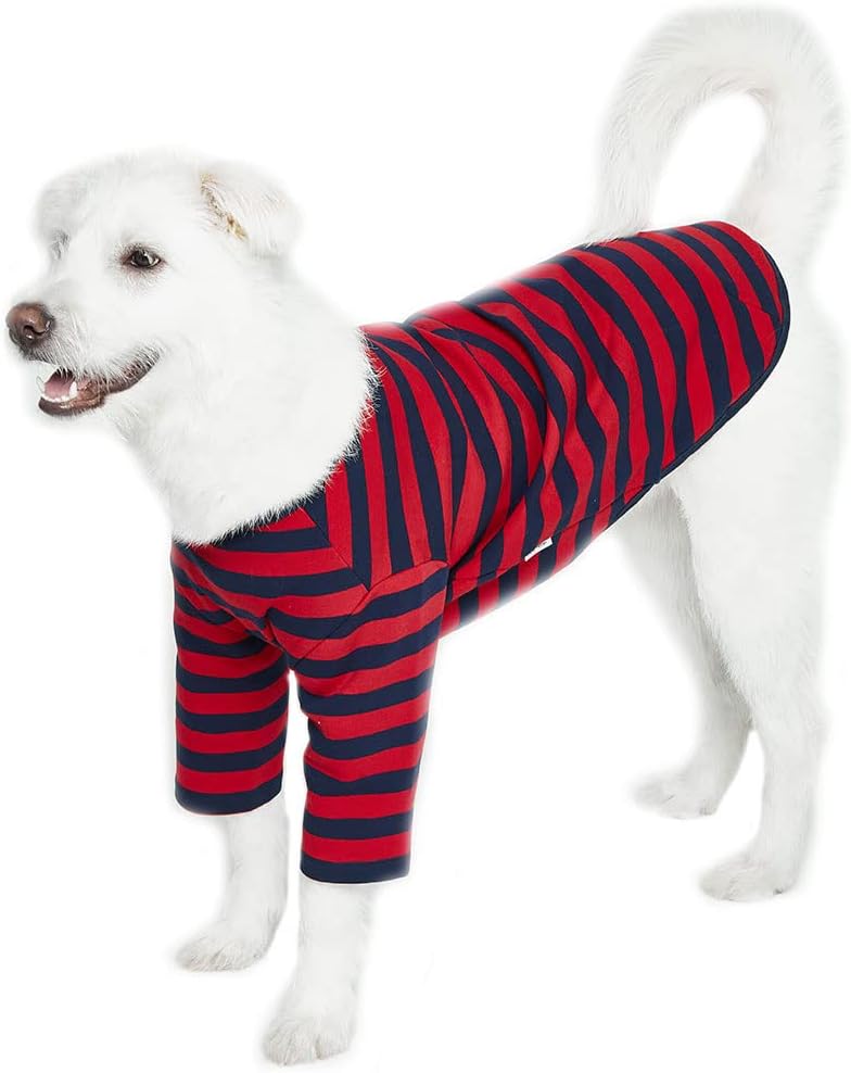 Dog Cotton Shirts for Small and Large Dogs Rugby Striped T-Shirts Soft Breathable Dog Shirt pet Clothes (4X-Large, Red/Navy)