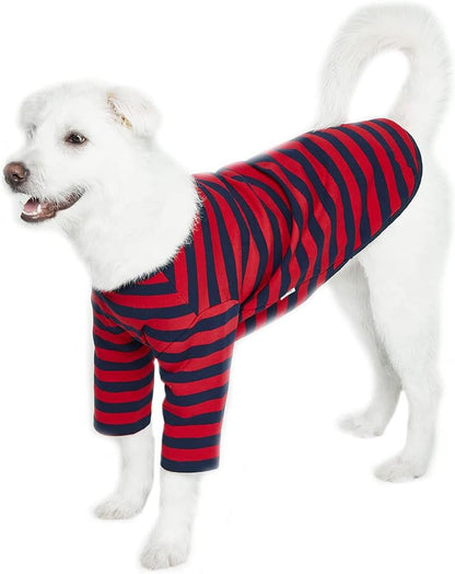 Dog Cotton Shirts for Small and Large Dogs Rugby Striped T-Shirts Soft Breathable Dog Shirt pet Clothes (3X-Large, Red/Navy)