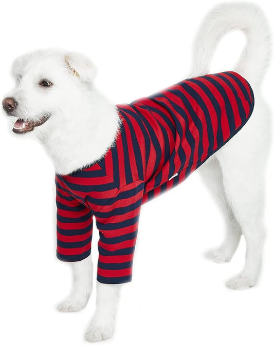 Dog Cotton Shirts for Small and Large Dogs Rugby Striped T-Shirts Soft Breathable Dog Shirt pet Clothes (2X-Large, Red/Navy)