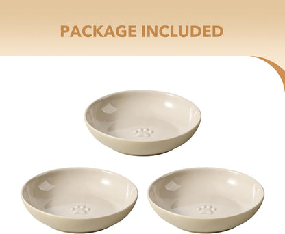 5.7'' Ceramic Wide Whisker Friendly Cat Dishes, Set of 3 Ceramic Cat Bowls, Indoor Kitten Feeding Food& Water Dish to Prevent Whisker Fatigue(3 Pcs)