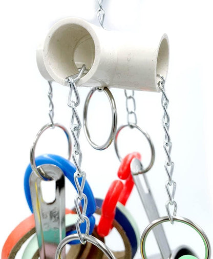 Stainless Steel Chewable Parrot Toys with Pullable Pots, Cardboard Rings - Durable Bird Toys for Medium and Large Parrots Amazons, Mini Macaws, African Greys, Cockatoos, Eclectus