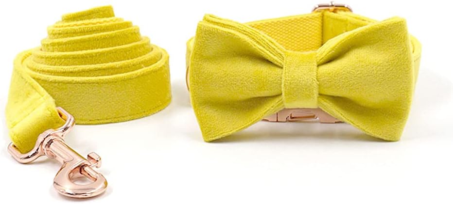 PETDURO Custom Dog Collar Personalized with Name Engraved Quick Release Rose Gold Metal Buckle for Large Medium Small Girl Dogs - Dog Leash and Bow Tie Available - Soft Comfy Velvet (Yellow, XL)