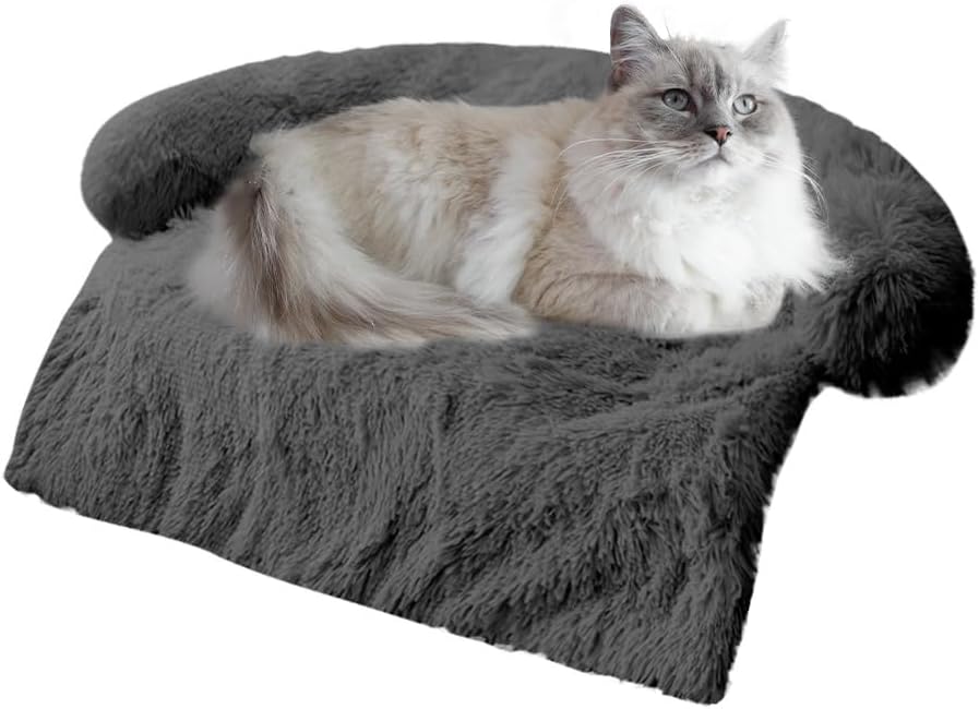 Calming Dogs/Cats Bed Mats, Dog Pad Washable Removable Couch Cover, Plush Long Fur Mat for Pets, Waterproof Lining, Perfect for Small, Medium and Large Dogs and Cats (Dark Gray, 34"x30")