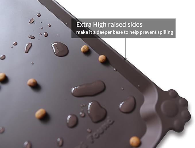Hoki Found X-Large Silicone Non-Slip Pet Feeding Mats - Waterproof, Ideal for Dogs, Cats & Carpets - Dark Oak