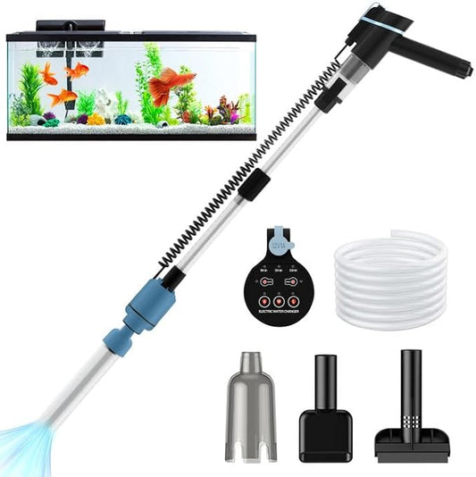 BOSTANA Aquarium Vacuum Gravel Cleaner,24W Electric Fish Tank Cleaning Tools,Multifunctional Fish Tank Gravel Cleaner Vacuum for Water Changer Wash Sand Circulation (Blue+Black)