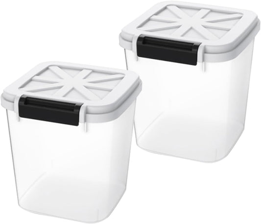 HANAMYA 20 LB Rice Storage Container with Measuring Cup, BPA free, For Rice | Grain | Pet Food | Flour, 2 count, Clear & Black