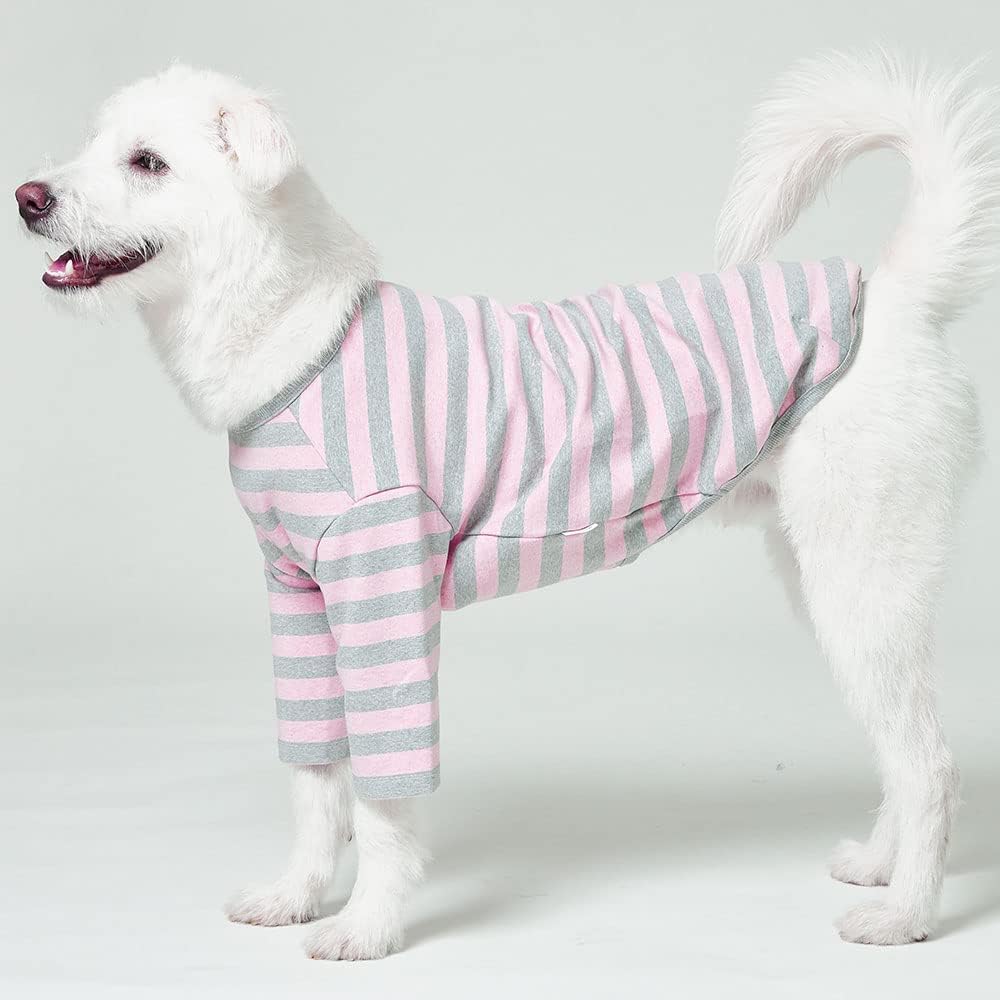 Dog Cotton Shirts for Small and Large Dogs Rugby Striped T-Shirts Soft Breathable Dog Shirt pet Clothes (4X-Large, Pink/Gray)