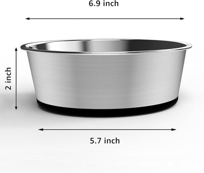 YINGFAN Dog Bowls 2 Pack Durable Heavy Duty Stainless Steel Dog Bowls Non-Slip Basic Bowl for Dogs with Rubber Base (Holds 3 Cups)