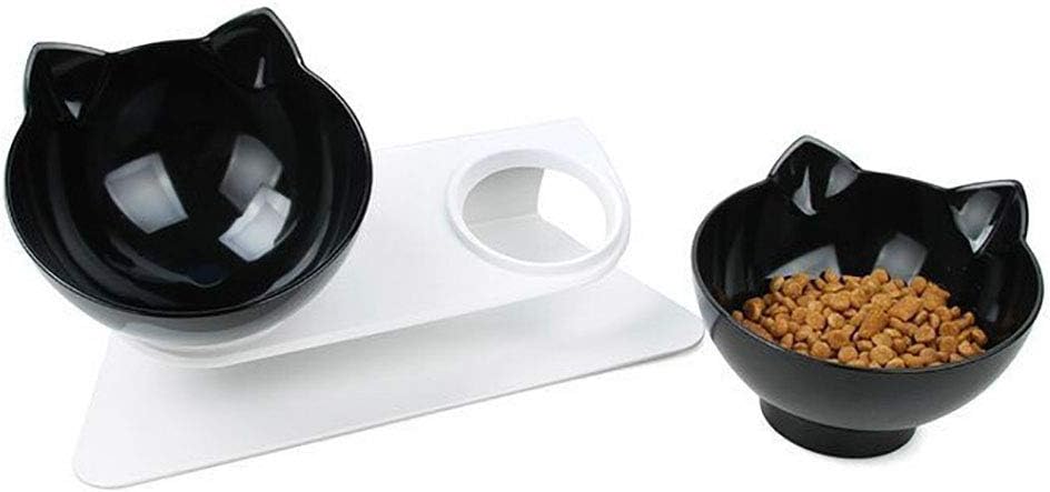 Luck Dawn Double Elevated Cat Bowls with Raised Stand, 15 Tilted cat Bowl Design Neck Guard Stand Raised Pet Food Water Feeder Bowl for Cats or Small Dogs