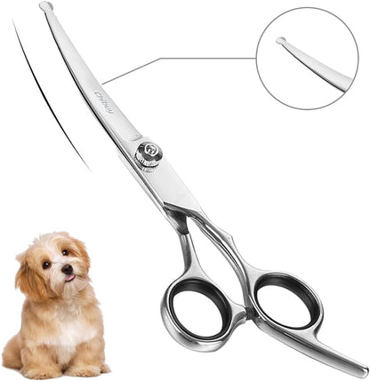 Chibuy Curved dog grooming scissors with Round Tips, Pet Shear for Cats, 4CR Stainless Steel Bending, Professional Tools for Home