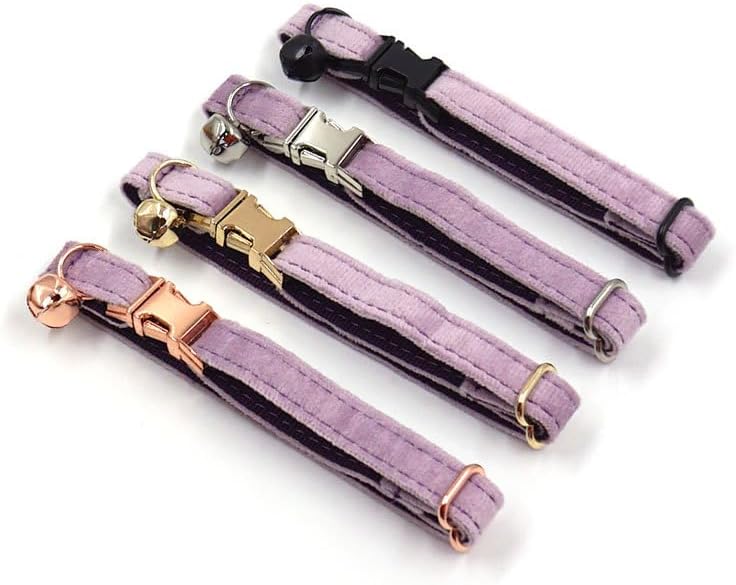Personalized Cat Collar with Bells,Velvet Customized Small Cat Collar with Name Tag,Pet Collar with Name Phone Number Engraved ID Tags for Boy and Girl Kitten Cats (Purple)