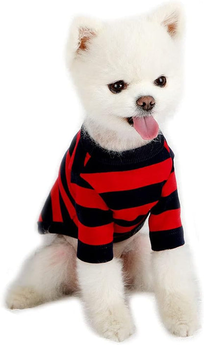 Dog Cotton Shirts for Small and Large Dogs Rugby Striped T-Shirts Soft Breathable Dog Shirt pet Clothes (X-Small, Red/Navy)