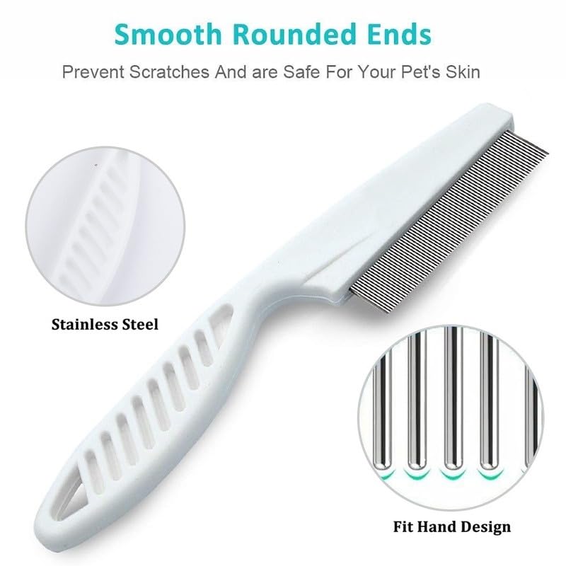 Pet Grooming Comb - 2-in-1 Multifunctional Stainless Steel Comb for Flea, Tear Stain Removal, and Dehairing Dogs and Cats' Face, Paws, and Body