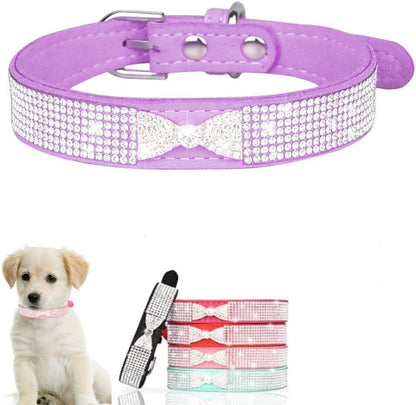 Serijoars Small Dog Collar with Rhinestone Crystal Diamond Colorful Bling Girl Puppy Cat Collars (XS, Purple3)