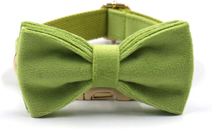 PETDURO Custom Dog Collar Personalized with Name Engraved Quick Release Rose Gold Metal Buckle for Large Medium Small Girl Dogs - Dog Leash and Bow Tie Available - Soft Comfy Velvet (Green, L)