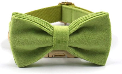 PETDURO Custom Dog Collar Personalized with Name Engraved Quick Release Rose Gold Metal Buckle for Large Medium Small Girl Dogs - Dog Leash and Bow Tie Available - Soft Comfy Velvet (Green, L)