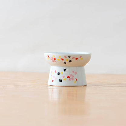 Necoichi Raised Cat Food Bowl – Ceramic Elevated Cat Bowl for Whisker & Neck Fatigue, Dishwasher Microwave Safe – Non-Slip & Anti Vomiting Ergonomic Design (Sakura Floral, Regular)