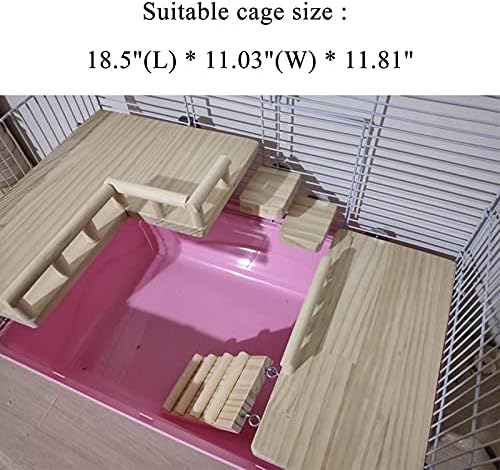 Squirrel Hamster Wooden Platform Jumping Board Climbing Ladder,Bird Perches Cage Toys, Wooden Gerbil Standing Platform, Chinchilla Cage Accessories,Suitable Cage Size :18.5"(L) * 11.03"(W) * 11.81"