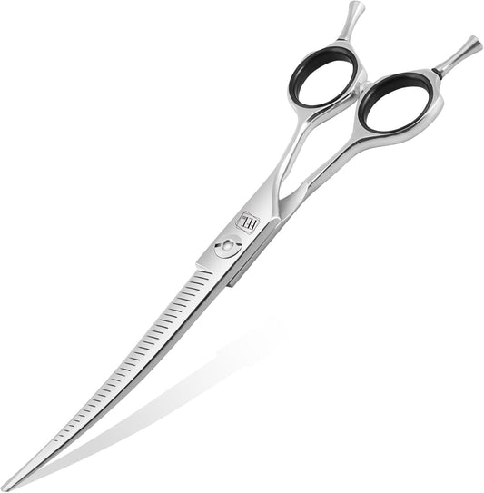 Professional Curved Thinning Scissors for Dog Grooming, 30-Degree Curvature, Japanese 440C for Trimming Dogs Cats and Other Pets face and paws