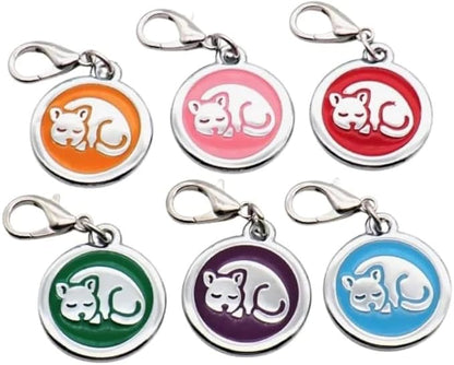 Personalized Pet ID Tags with Lobster Claw Clasp for Kittens and Cats - Small pet Tags for Cats, cat Name Tags for Collar, Custom cat id tag (Sleeping-Round-Small: Pink)