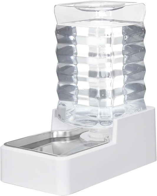 Sfozstra Automatic Dog Water Dispenser: 8L Large Gravity White Waterer with Stainless Steel Bowl - 100% BPA-Free - Suitable for Pet Owners Garden/Apartment