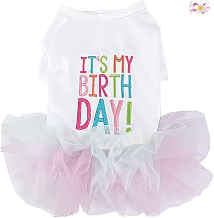 ANIAC Girl Dog Birthday Tutu Dresses Puppy Lace Skirt and Hairpin Cat Birthday Princess Dress Pet Clothes for Cats Small Dogs (X-Small, White)