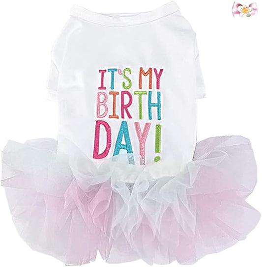 ANIAC Girl Dog Birthday Tutu Dresses Puppy Lace Skirt and Hairpin Cat Birthday Princess Dress Pet Clothes for Cats Small Dogs (X-Small, White)