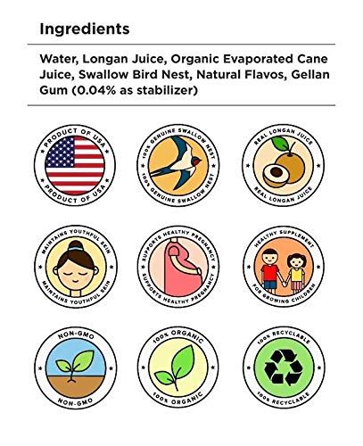 Golden Nest Premium Bird Nest Drink, Swallow Bird Nest 100% Natural - Made in USA, (燕窩) 12 bottles x 240 ml (8oz) (Longan)