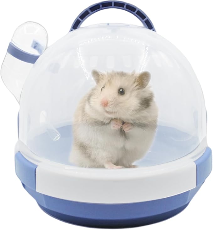 Hamster Carrier Cage Portable Cages Small Animals Carry Travel Case with Water Bottle Plastic Breathable Guinea Pig Outgoing Cage for Dwarf Hamster Ferret Chinchillas Hedgehog (Blue)