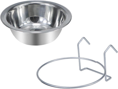 Wontee Pet Bowl Stainless Steel Hanging Food Water Bowls Bird Cage Feeder for Birds, Parrots, Small Sized Dogs and Cats (M)