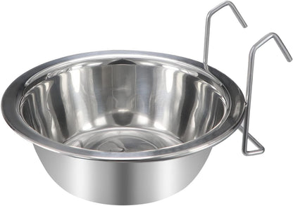 Wontee Pet Bowl Stainless Steel Hanging Food Water Bowls Bird Cage Feeder for Birds, Parrots, Small Sized Dogs and Cats (L)
