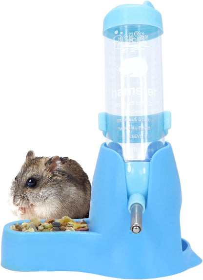 3 in 1 Hamster Hanging Water Bottle Pet Auto Dispenser with Base for Dwarf Hamster Mouse Rat Hedgehog (125ML, Blue)