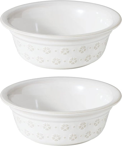6.3inch Ceramic Set of 2 Dog Bowls, Food and Water Bowls for Small and Medium Dog, 2pcs Basic Dog Bowl, Wide Opening Rounded Edge (2 Bowls, Reactived Glaze -White)