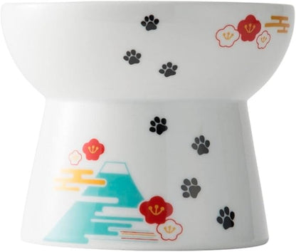 Necoichi Raised Cat Food Bowl – Ceramic Elevated Cat Bowl for Whisker & Neck Fatigue, Dishwasher Microwave Safe – Non-Slip & Anti Vomiting Ergonomic Design (Fuji, Large)