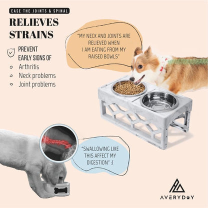 AVERYDAY Small Dog Bowls Elevated, 4 Height Adjustable Raised Dog Bowl Stand with 2 Stainless Steel Food and Water Bowls Set, Tall Dogs Feeding Station with Anti-Slip Base for Small Medium Breeds Dogs