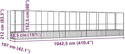 Galvanized Steel Large Flight King Bird Cage with Extension, Steel Outdoor Aviary, Outdoor Indoor Large Bird Cage Aviary Pet House for Cockatiels African Parakeets, 410.4"x42.1"x83.5",-308