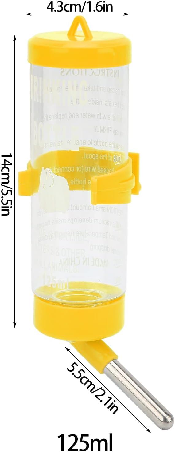 Hamsters Water Bottle Automatic No Drip Hanging Water Feeder Dispenser for Small Animals Guinea Pig Rat Rabbit Dwarf Gerbil Chinchilla(Yellow 125ML)