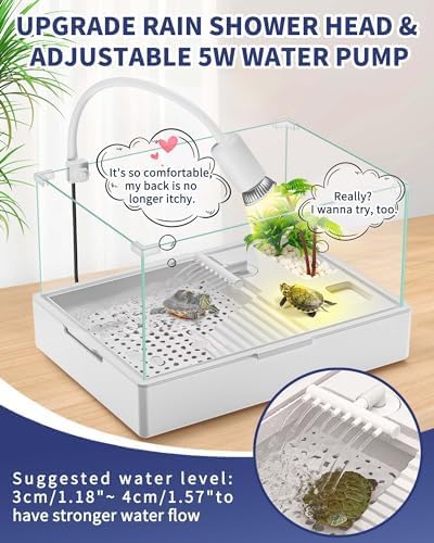 Large Turtle Tank Kit(Tank + Light + Water Pump), Acrylic Turtle Tank Starter Kit with Two Rain Shower Head, Adjustable Water Pump, Higher Fences (Kit-S)