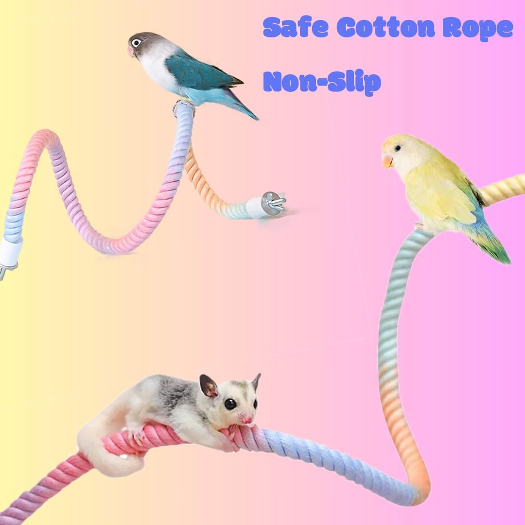 3pcs Nopikku Gradient Bendable Bird Rope Perches Climbing Rope Toys Fun Bird Cage Accessories for Parakeet Lovebirds Cockatiels Budgies Play (2 Long + 1 Short)