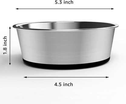 YINGFAN Dog Bowls 2 Pack Durable Heavy Duty Stainless Steel Dog Bowls Non-Slip Basic Bowl for Dogs with Rubber Base (Holds 2 Cups)