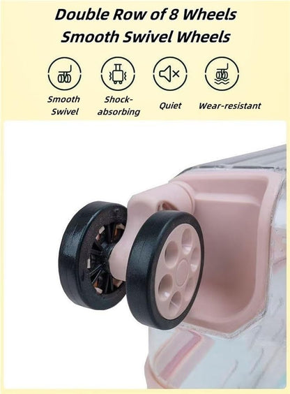 Rolling Pet Trolley Case, Portable Hard Shell Pet Carrier, Clear Plastic Cat Travel Box, Suitable for Cats and Dogs(Green,11.4 * 15.4 * 16.1in)