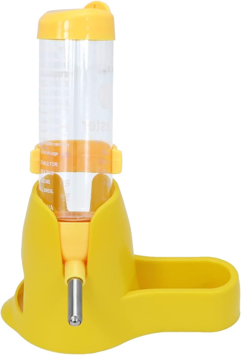 3 in 1 Hamster Hanging Water Bottle Pet Auto Dispenser with Base for Dwarf Hamster Mouse Rat Hedgehog (125ML, Yellow)
